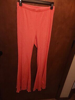 High Waisted Super Flare Pant Aerie Kick-It Ribbed Size Medium Coral